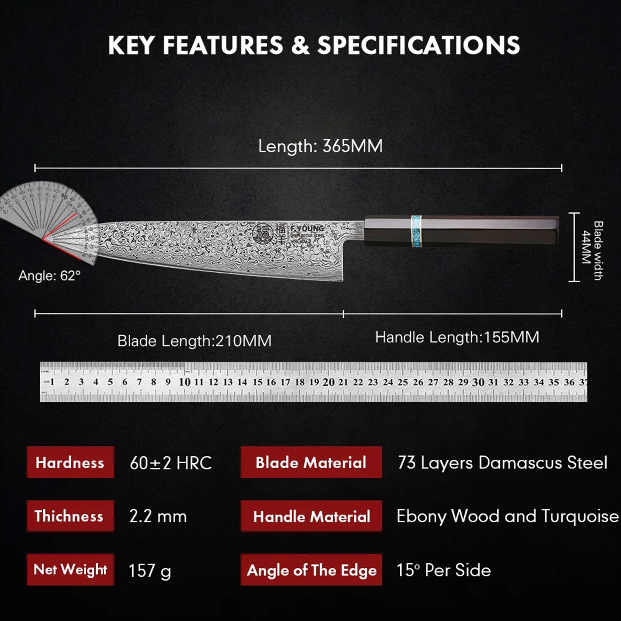 F.YOUNG 8.2" Handmade Damascus Steel Chef Knife