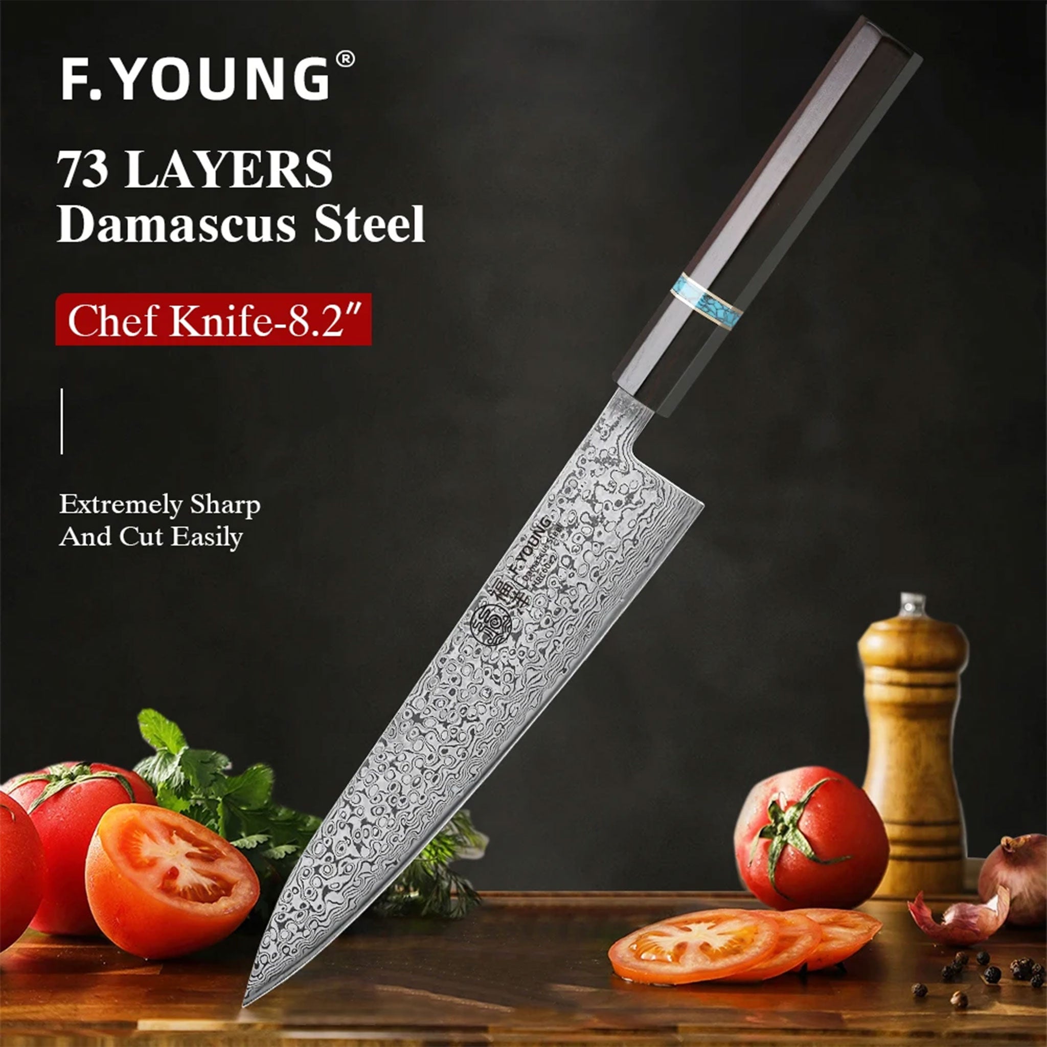 F.YOUNG 8.2" Handmade Damascus Steel Chef Knife