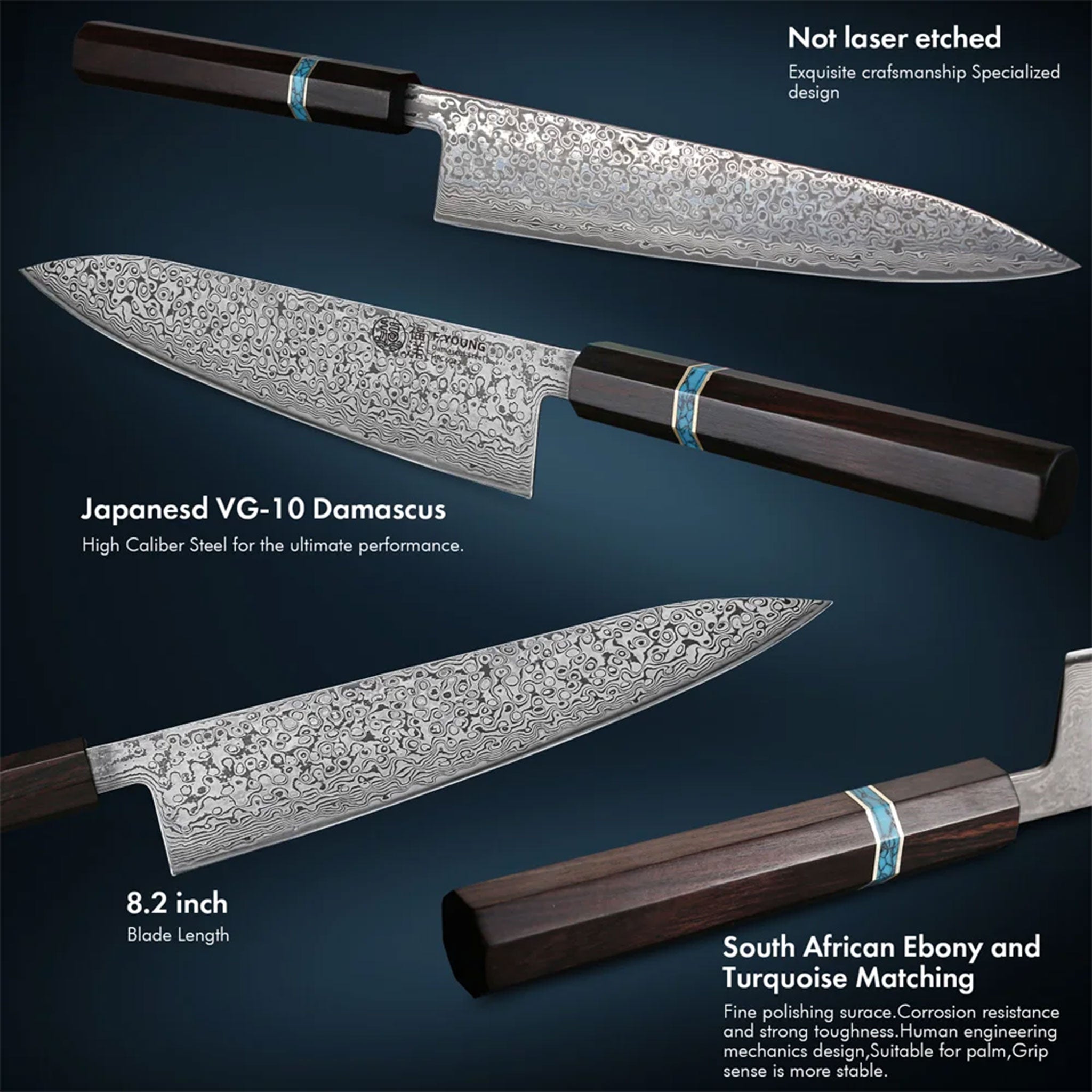 F.YOUNG 8.2" Handmade Damascus Steel Chef Knife