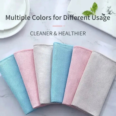 Fish Scale Microfiber Cleaning Cloth Magic Glass Window Wipes Polishing Towels Kitchen Oil-proof Dishcloths Washing Rags Cloths wiktra