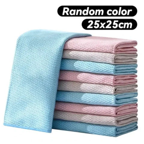 Fish Scale Microfiber Cleaning Cloth Magic Glass Window Wipes Polishing Towels Kitchen Oil-proof Dishcloths Washing Rags Cloths