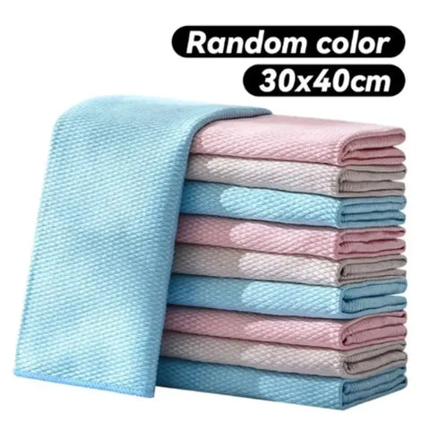 Fish Scale Microfiber Cleaning Cloth Magic Glass Window Wipes Polishing Towels Kitchen Oil-proof Dishcloths Washing Rags Cloths