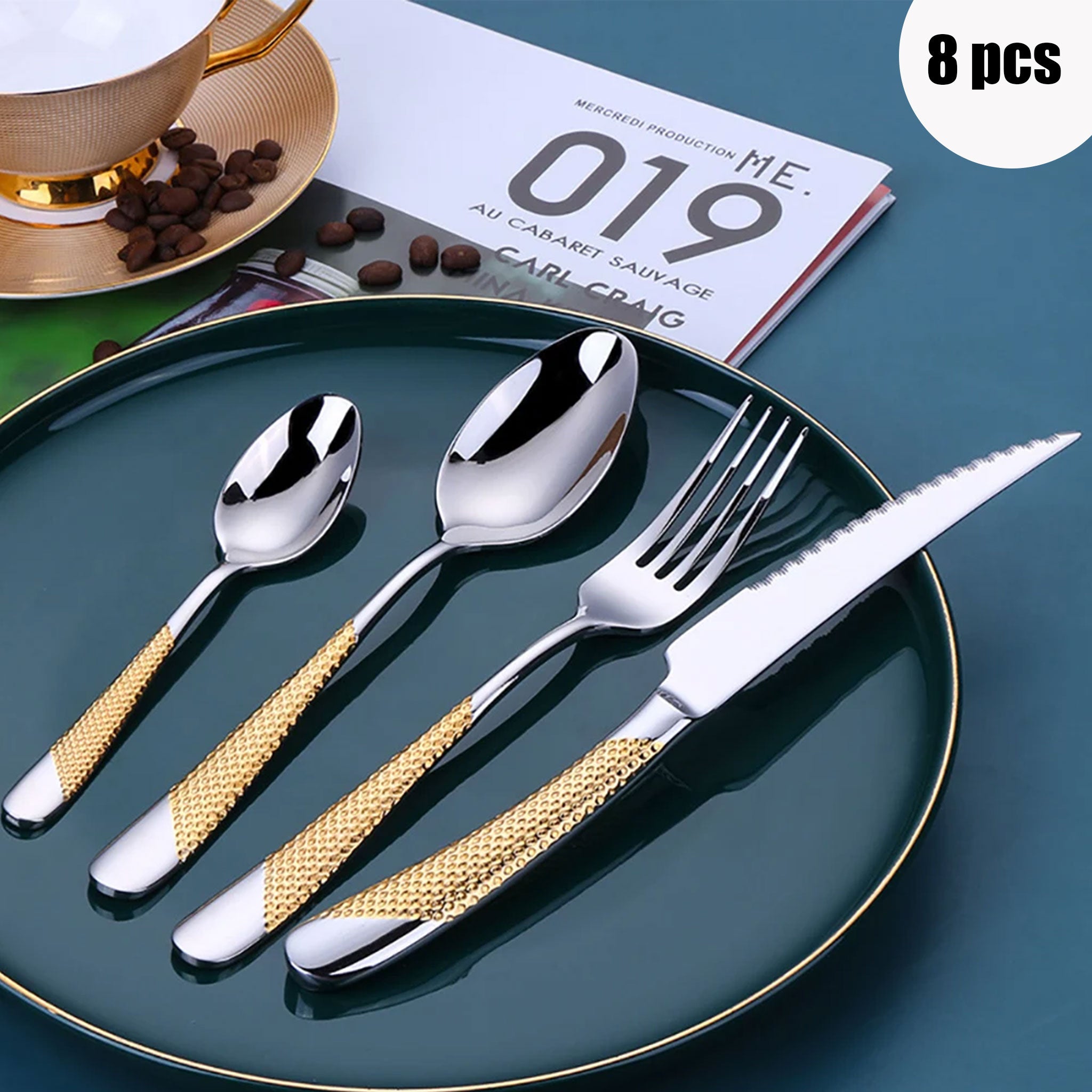 Gold Plated Stainless Steel Cutlery Set – 8/12/16/20/24pcs
