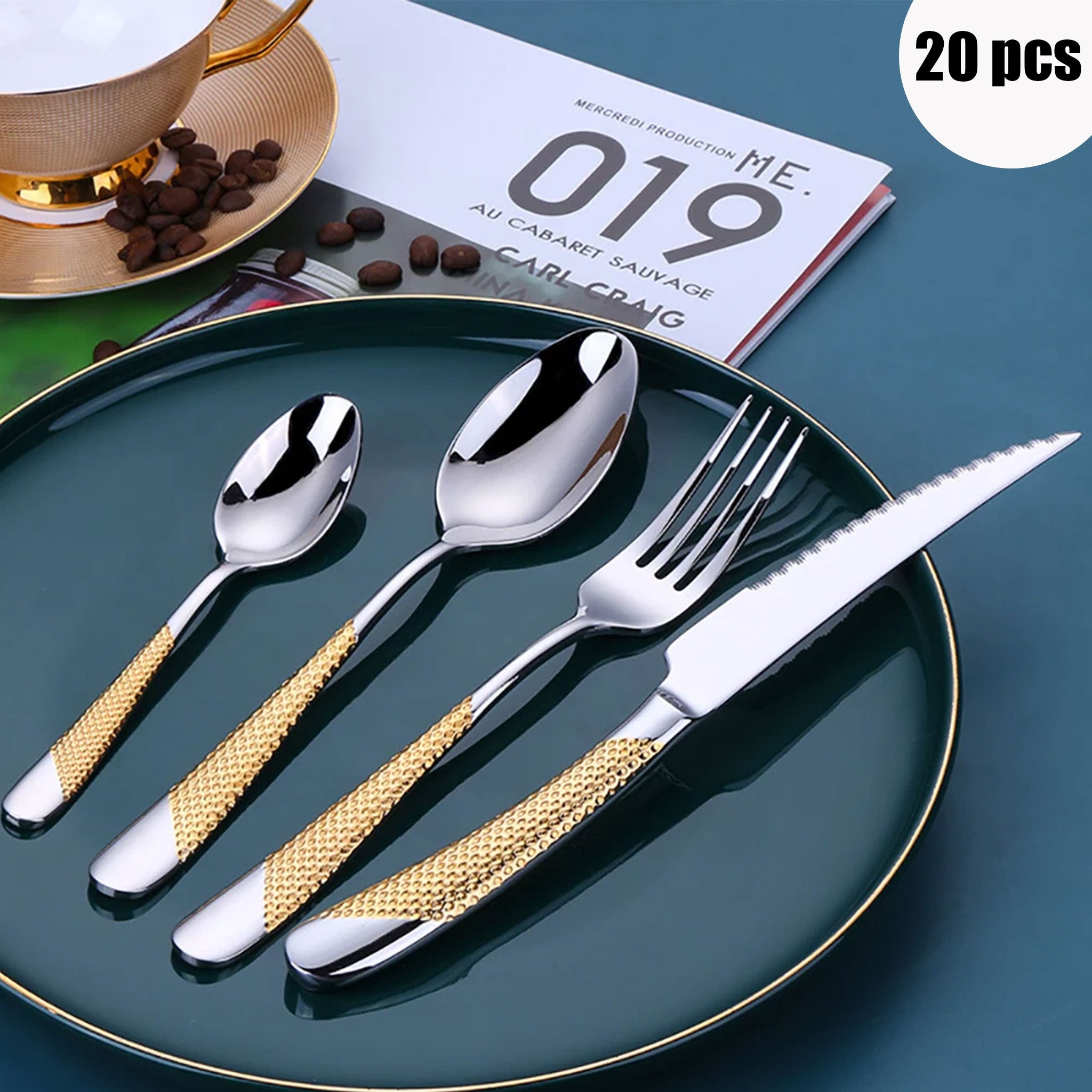Gold Plated Stainless Steel Cutlery Set – 8/12/16/20/24pcs