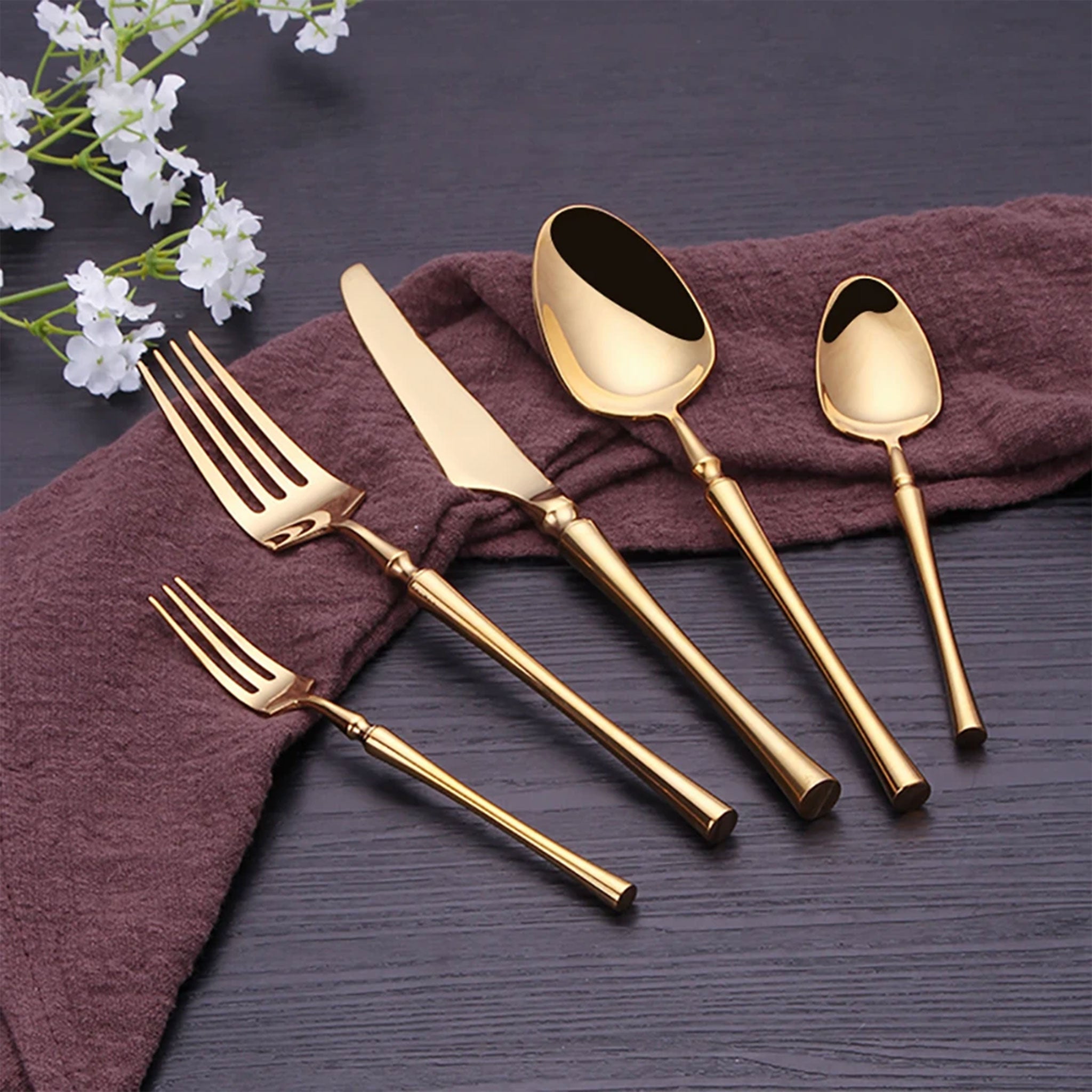 Gold & Silver Stainless Steel Cutlery Set – 10/15/20/25/30 Pcs Dinnerware