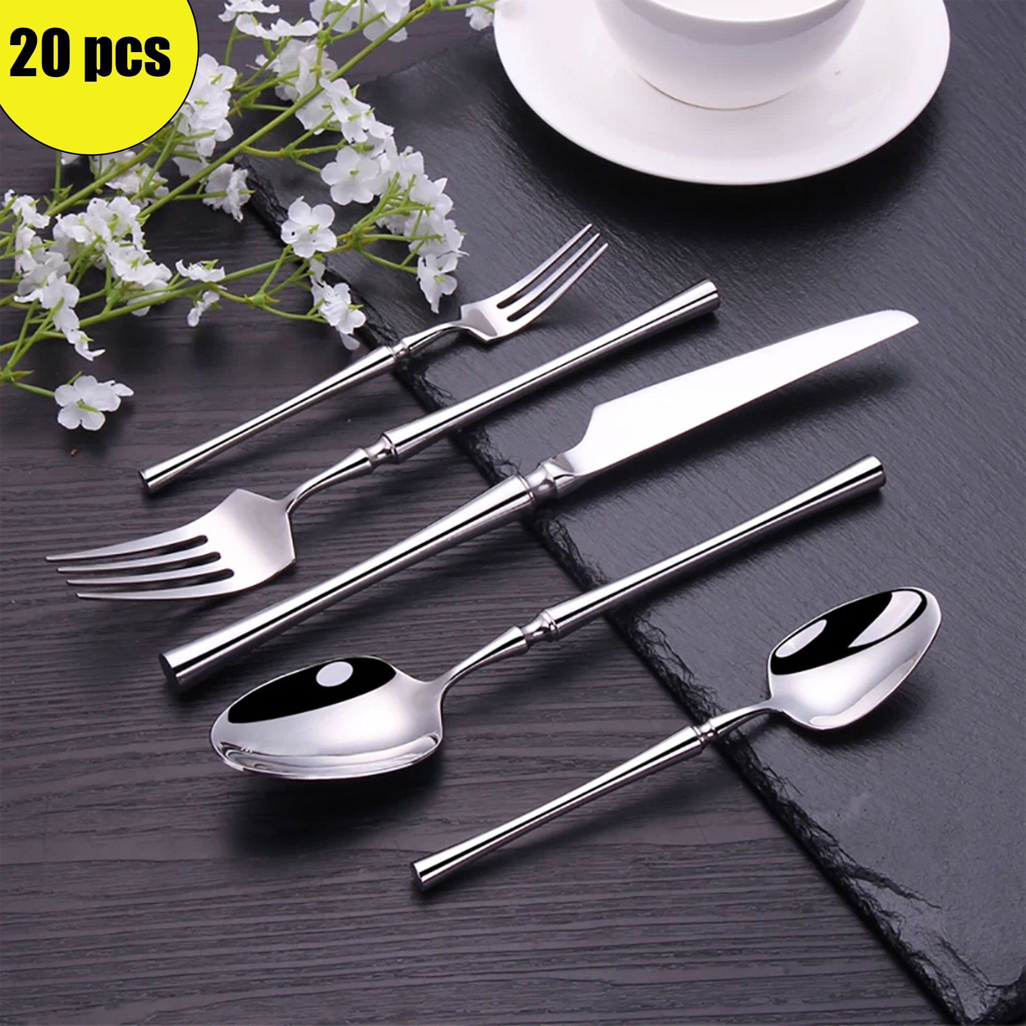 Gold & Silver Stainless Steel Cutlery Set – 10/15/20/25/30 Pcs Dinnerware