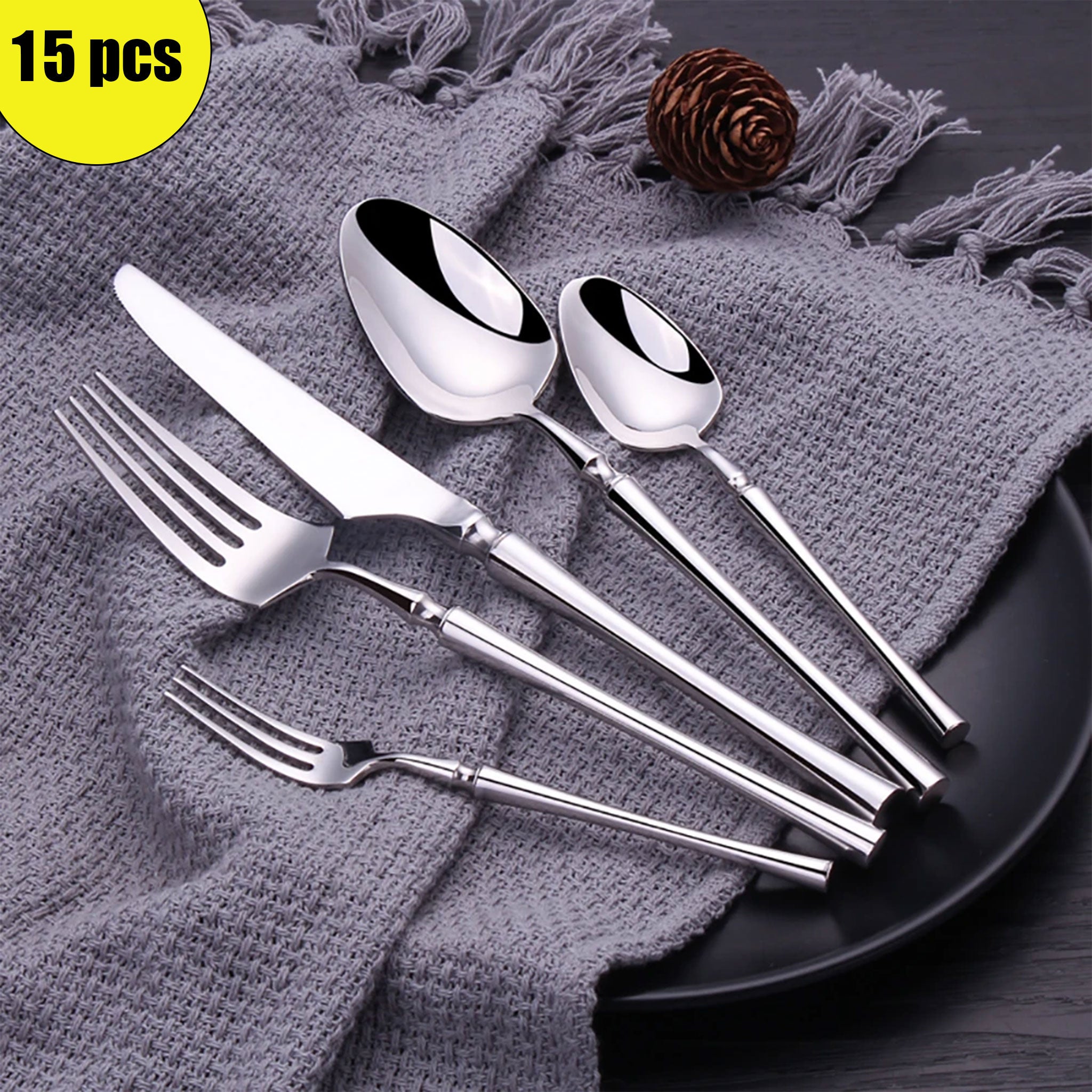 Gold & Silver Stainless Steel Cutlery Set – 10/15/20/25/30 Pcs Dinnerware