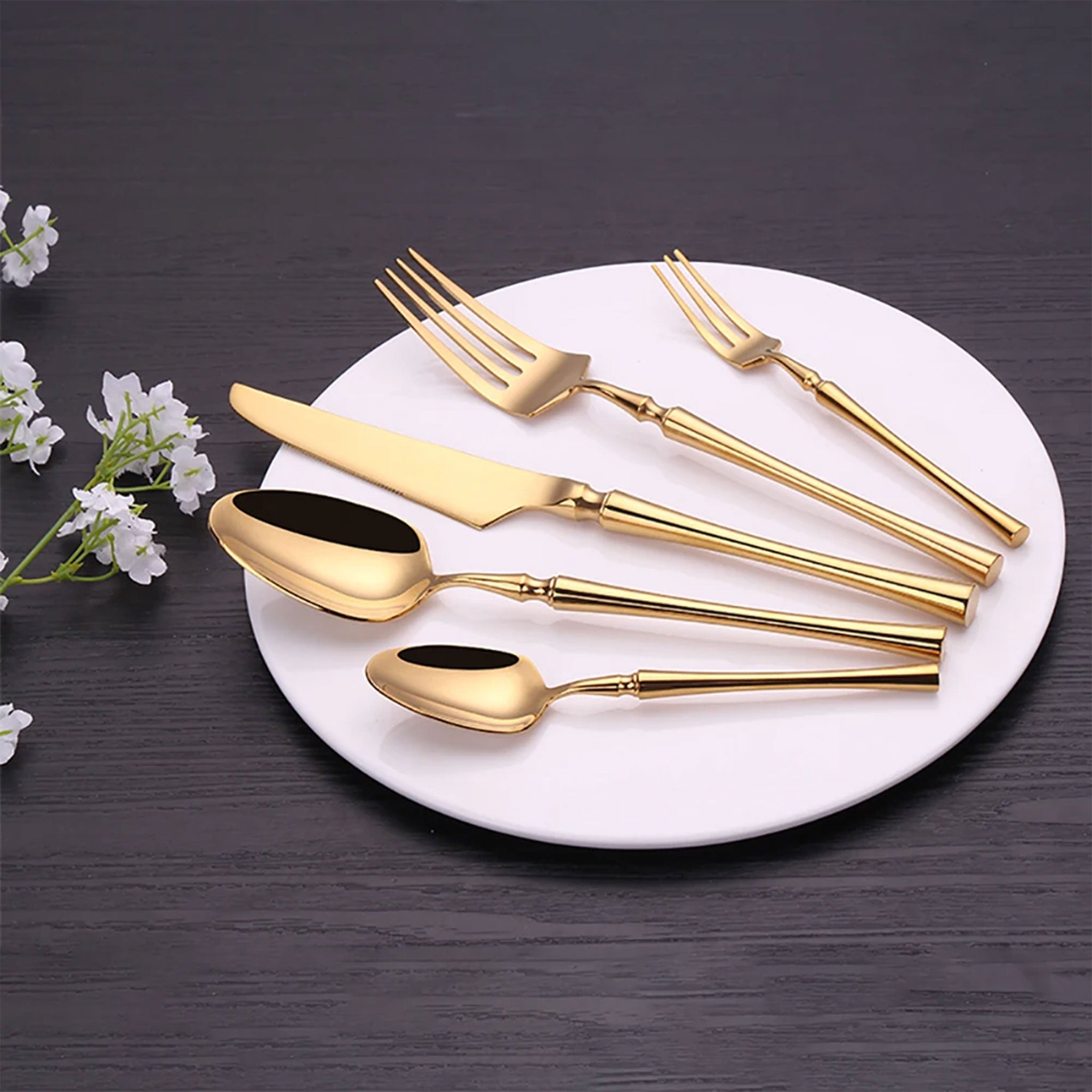 Gold & Silver Stainless Steel Cutlery Set – 10/15/20/25/30 Pcs Dinnerware