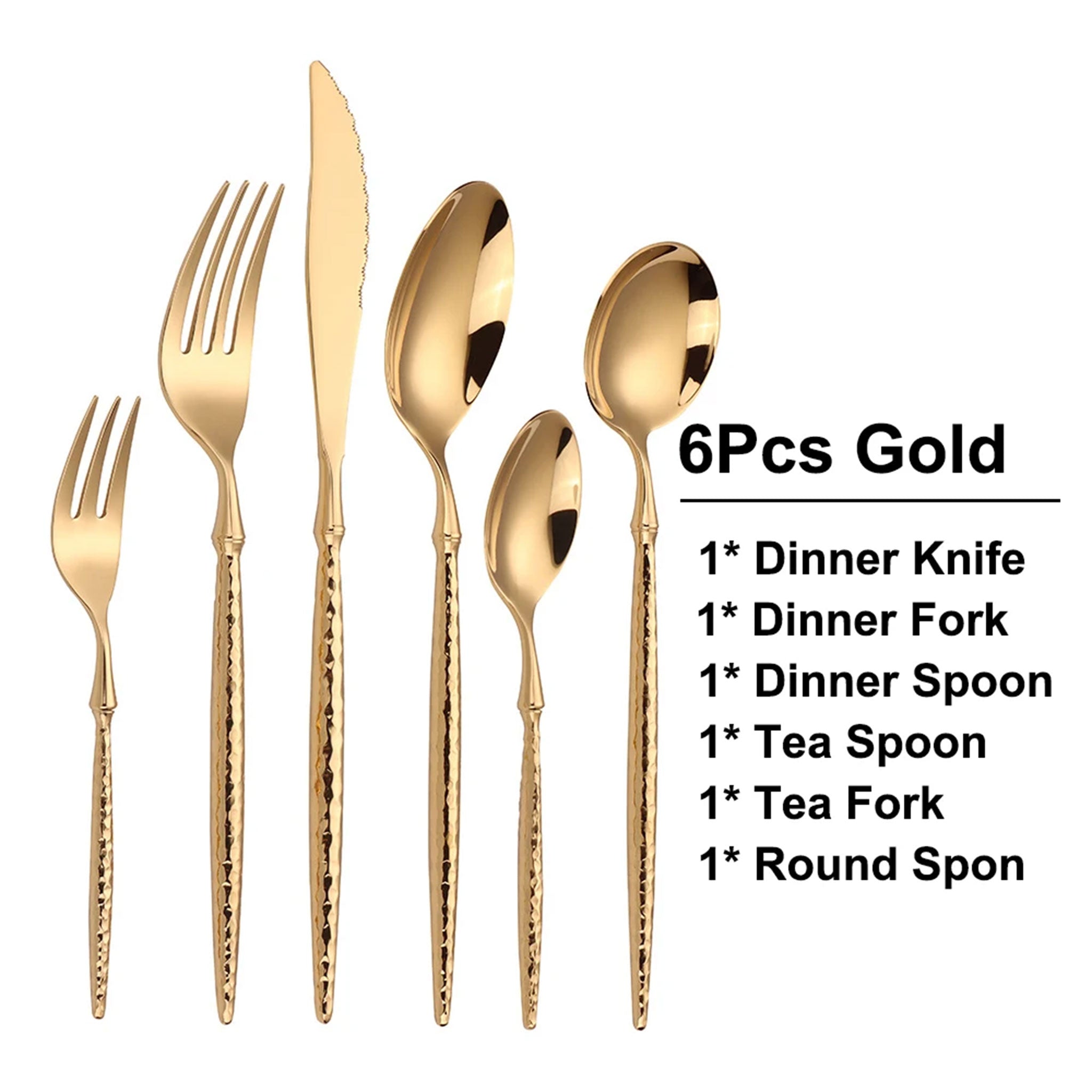 Gold & Silver Stainless Steel Cutlery Set – 16/20/24pcs Hammered Handle