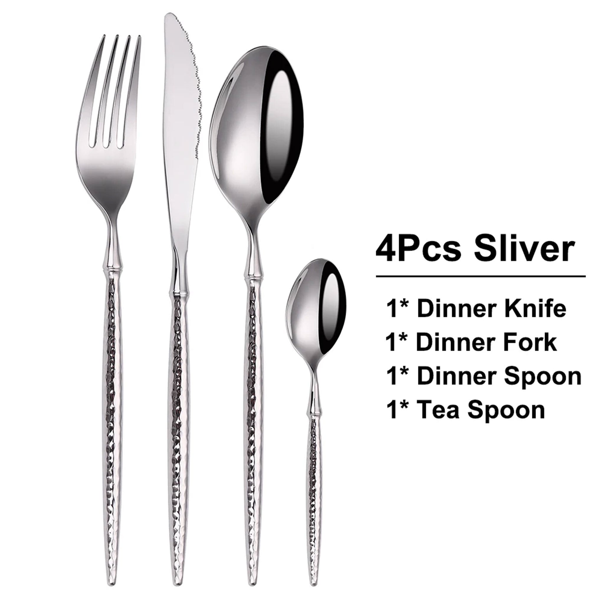 Gold & Silver Stainless Steel Cutlery Set – 16/20/24pcs Hammered Handle