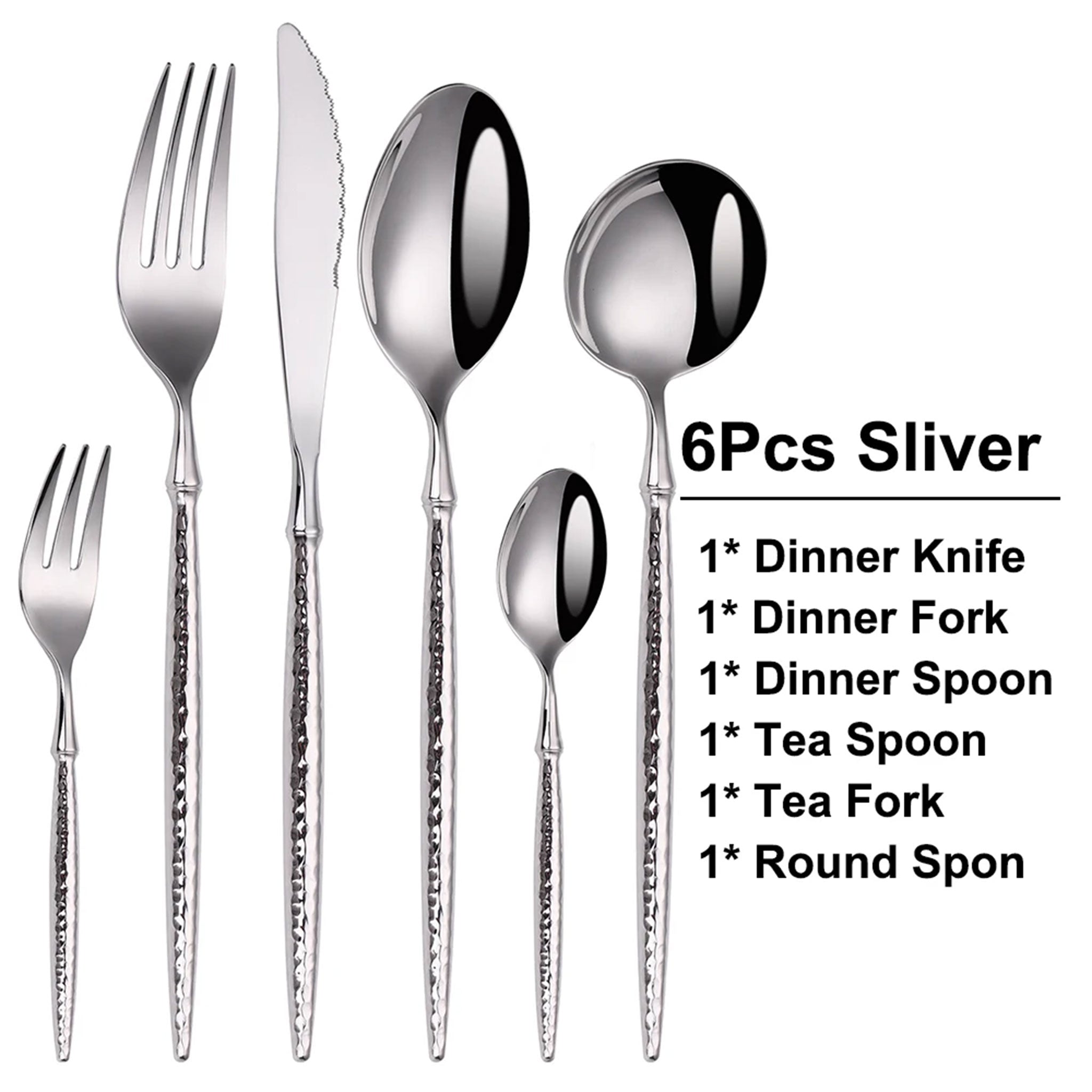 Gold & Silver Stainless Steel Cutlery Set – 16/20/24pcs Hammered Handle