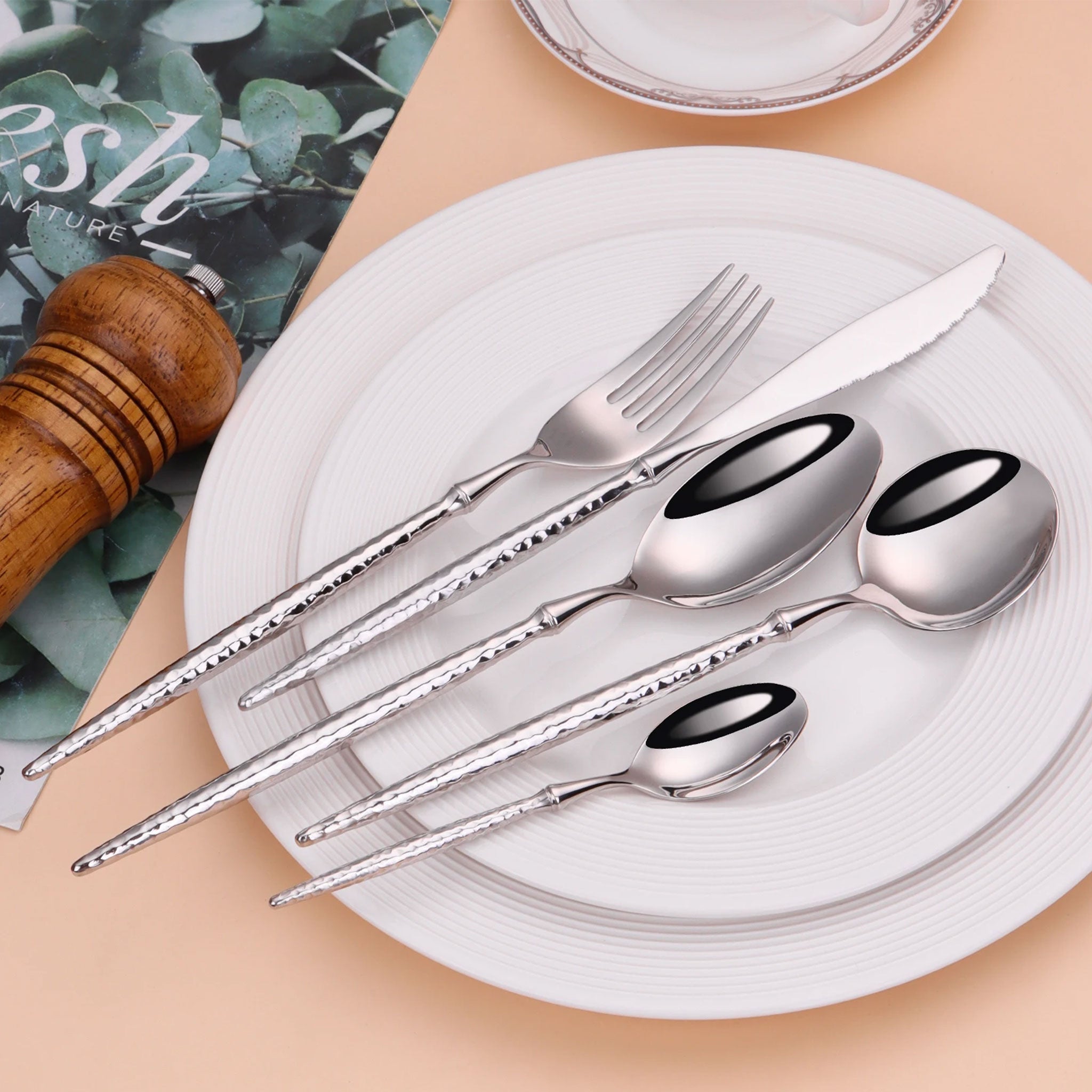 Gold & Silver Stainless Steel Cutlery Set – 16/20/24pcs Hammered Handle