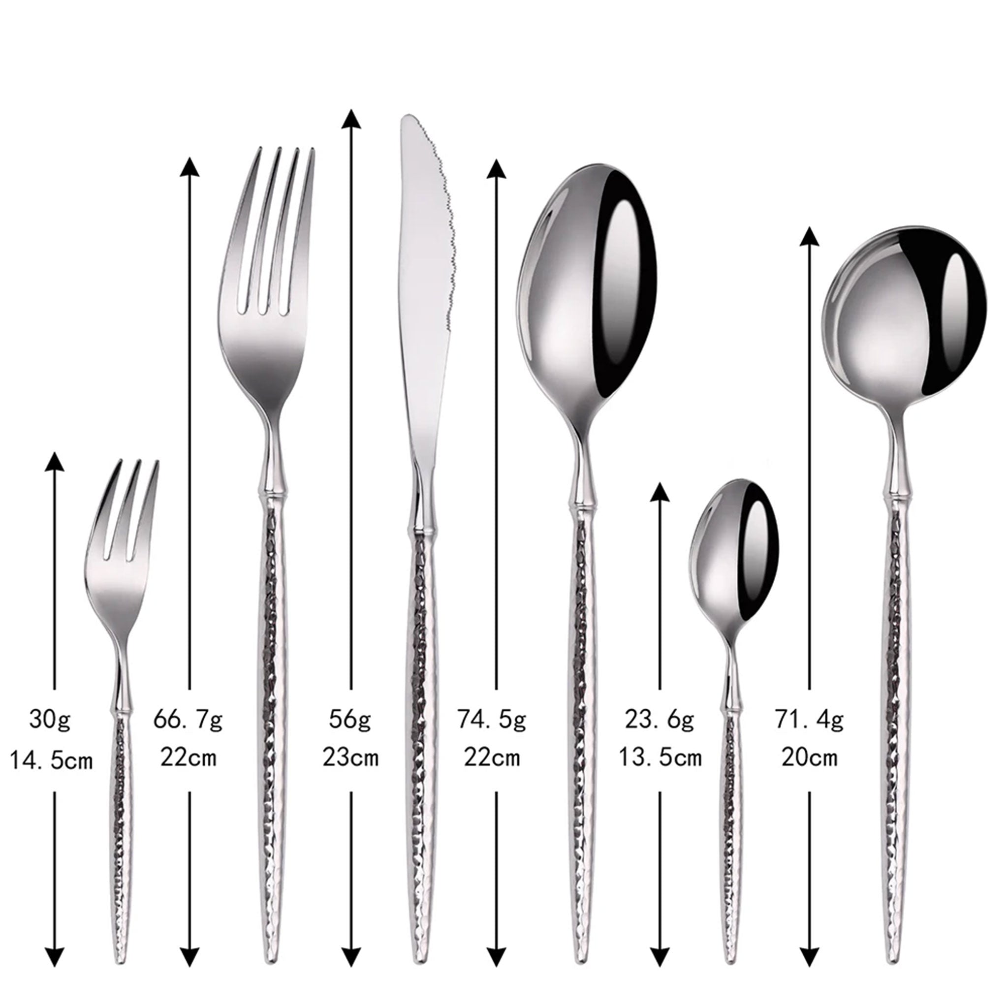 Gold & Silver Stainless Steel Cutlery Set – 16/20/24pcs Hammered Handle