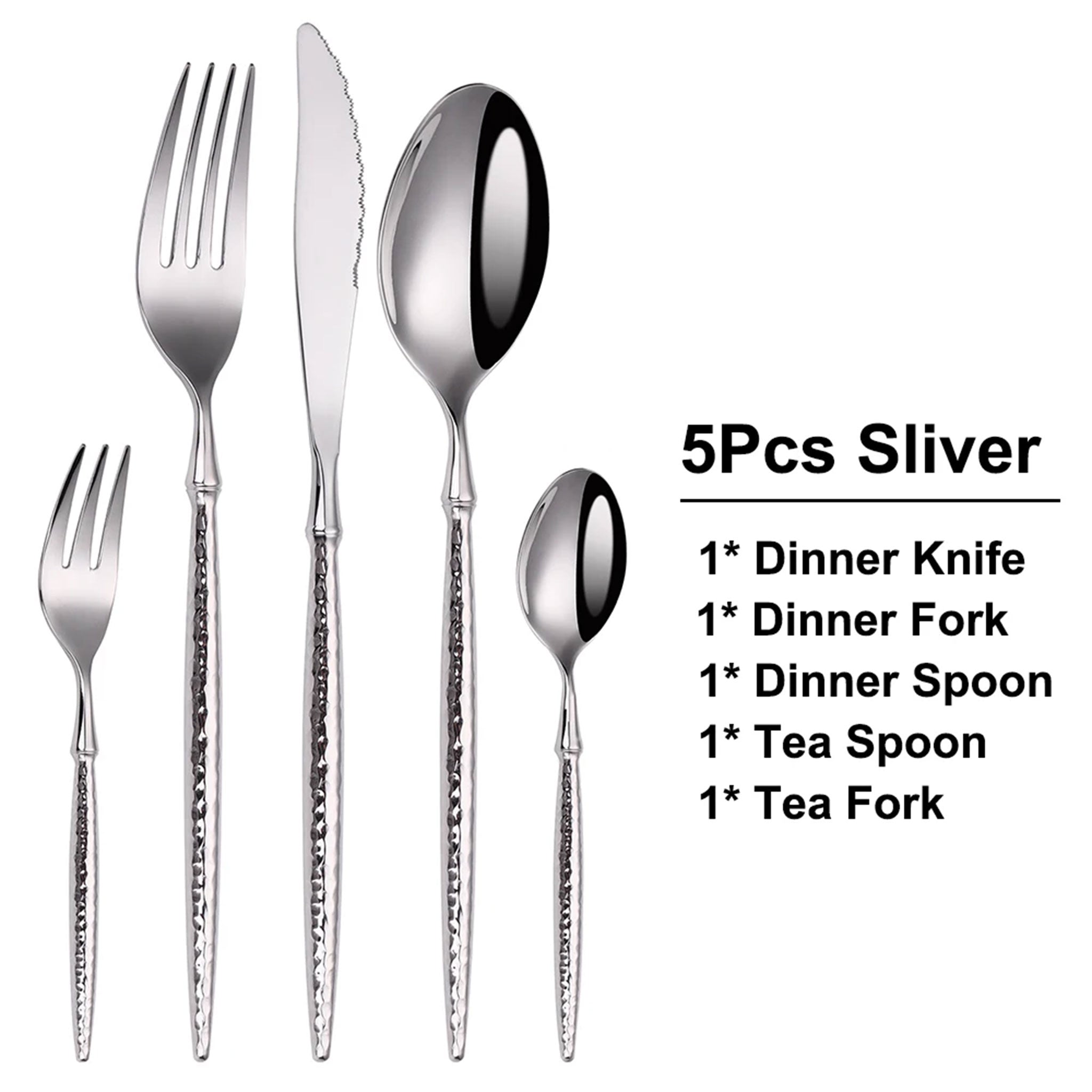 Gold & Silver Stainless Steel Cutlery Set – 16/20/24pcs Hammered Handle