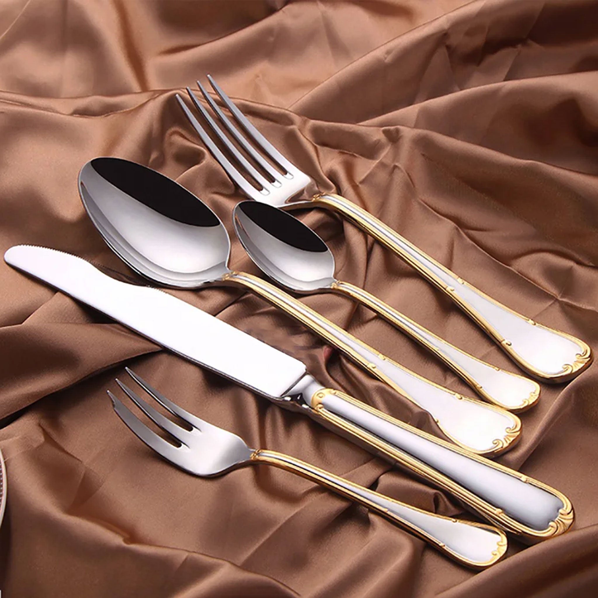 Gold Stainless Steel Cutlery Set – 4/8/12/16/20pcs Dinnerware