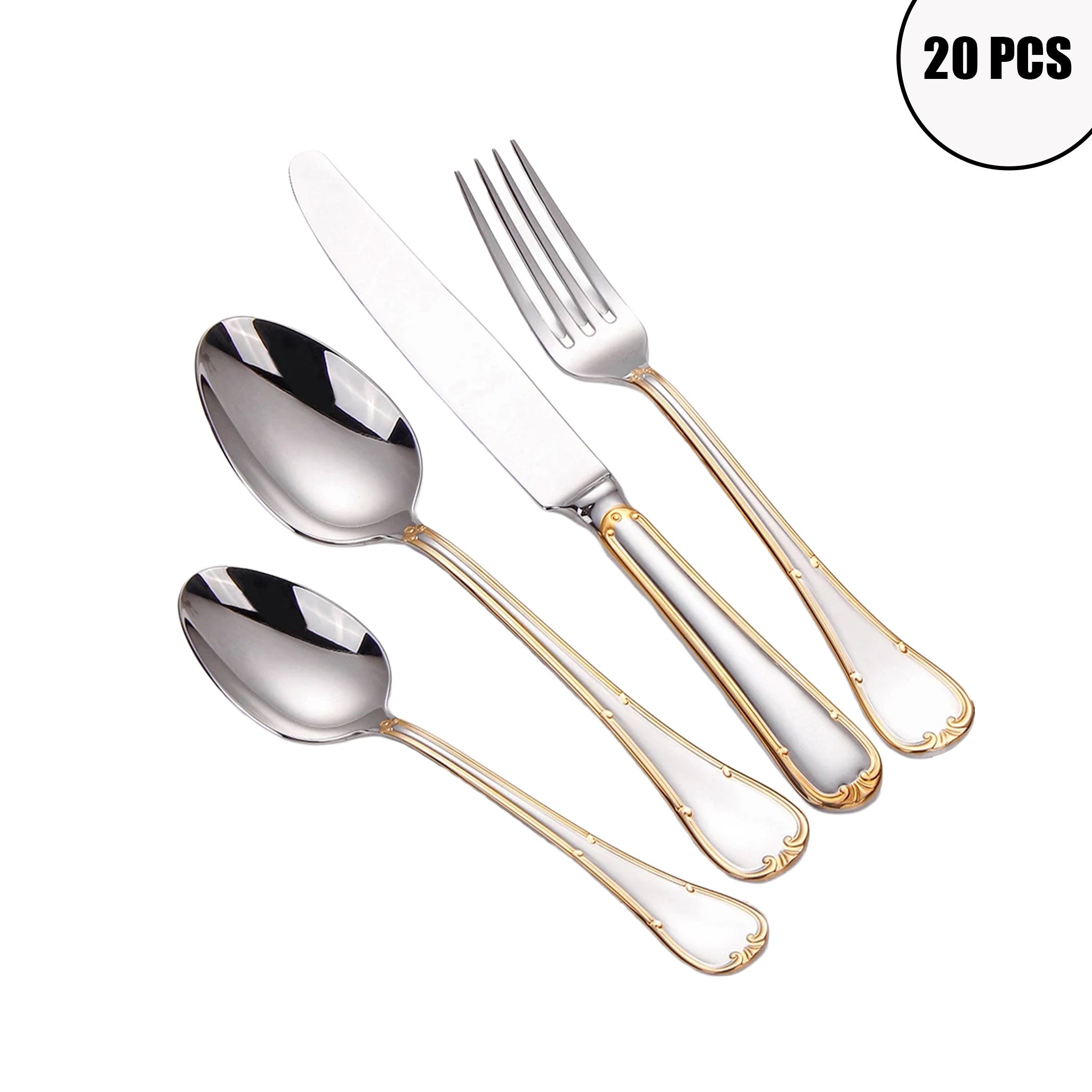 Gold Stainless Steel Cutlery Set – 4/8/12/16/20pcs Dinnerware