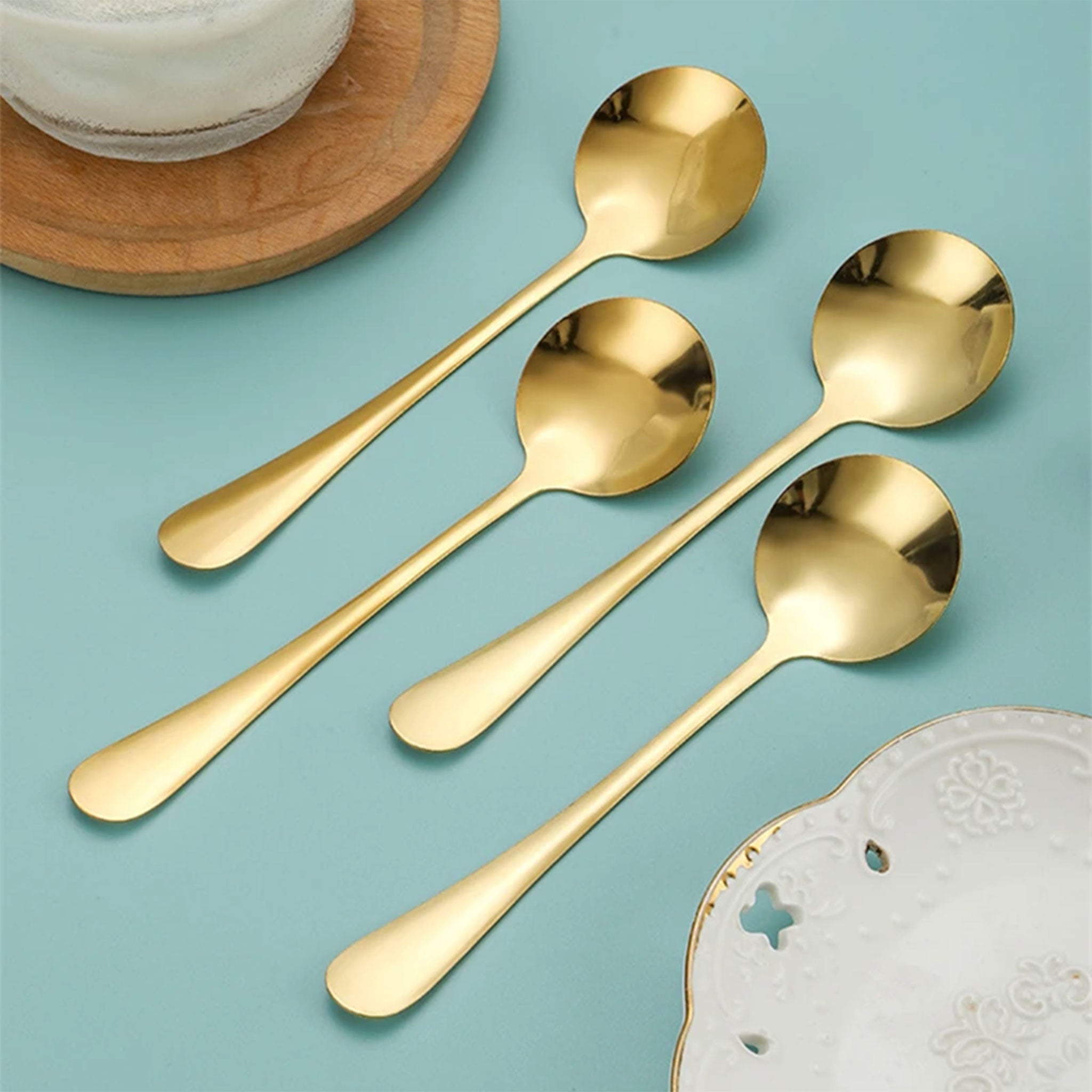 Golden Stainless Steel Kids Spoon – Dessert, Coffee & Soup Ladle