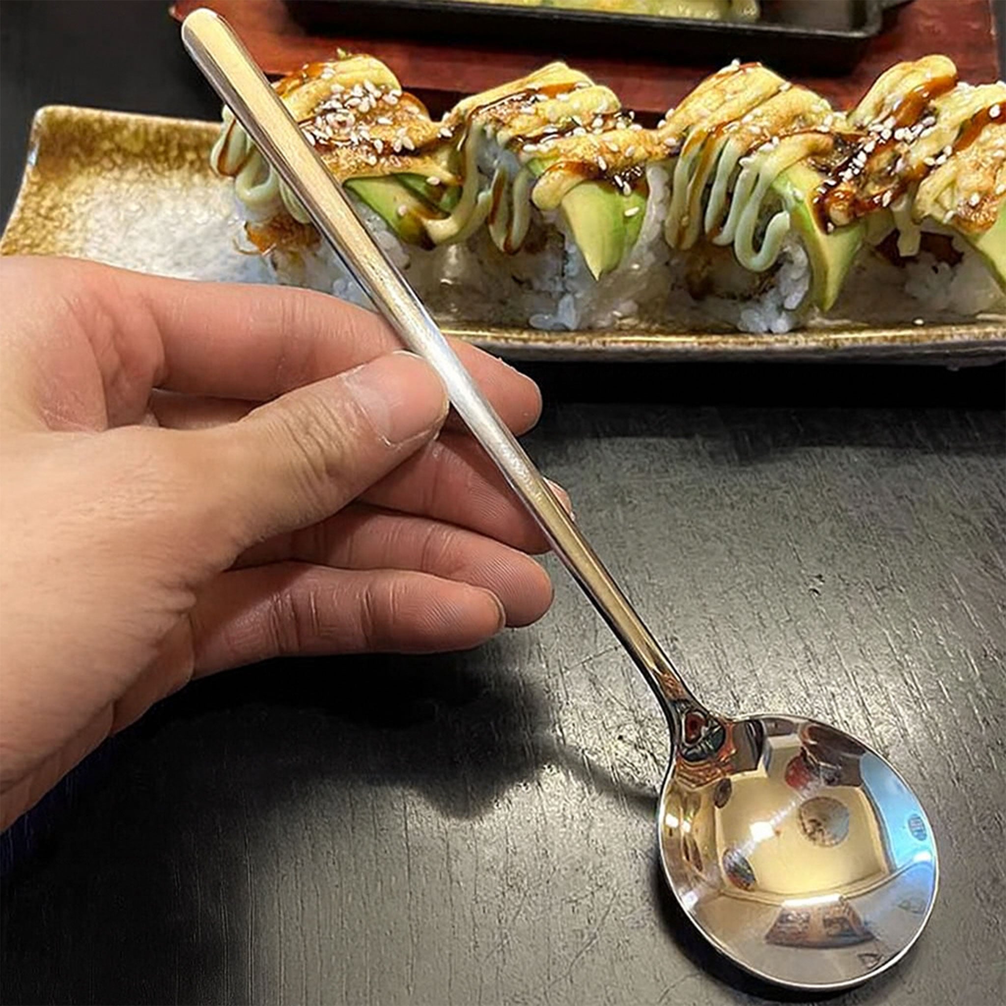 Golden Stainless Steel Long Handle Dessert Spoon