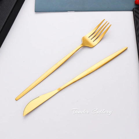 Matte Gold Tableware Stainless Steel Dinnerware Cutlery Sets Ustensiles Plats 4Pcs Knife Fork Spoon Kitchen Accessories For Home