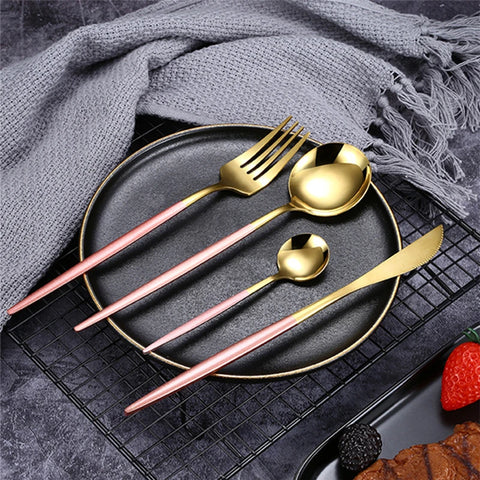 1PC Stainless Steel Gold Silver Dinnerware Tableware Coffee Spoon Steak Fork Knives Flatware Kitchen Cutlery Accessories