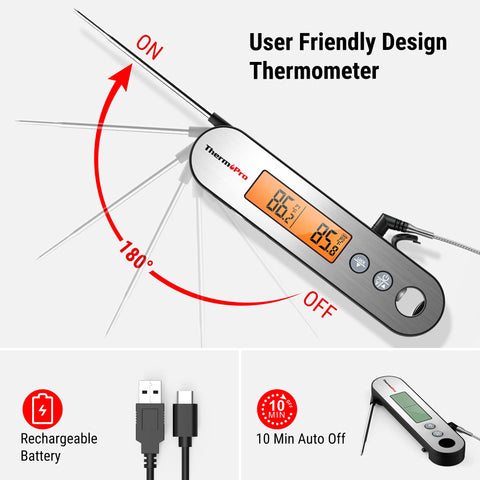 ThermoPro TP610 Rechargeable Digital Kitchen Cooking Thermometer For Meat Oven Barbecue Thermometer Backlight 2 In 1 Design