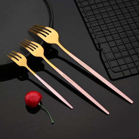 Matte Pink Gold Cutlery Flatware Set Wedding Party Stainelss Steel Silverware Dinnerware Fork Spoons Knives Dessert Tableware