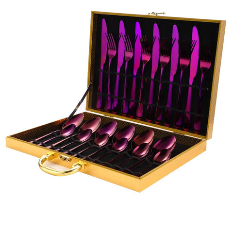 24Pcs/set Gold Cutlery Silverware Set Steak Knife Fork Spoon Teaspoon Noble Wedding Party Travel Home Luxury Cutlery Set