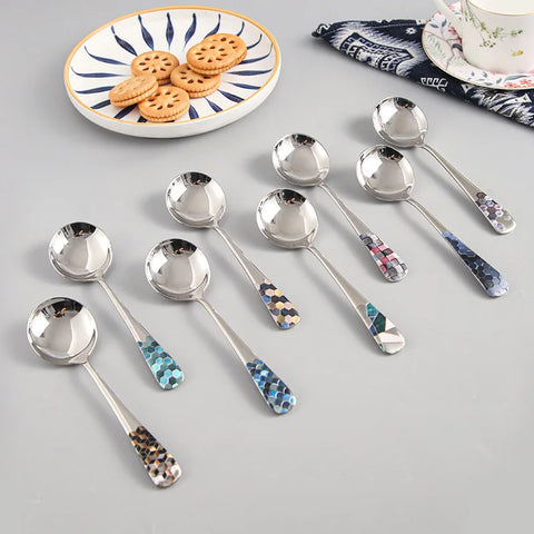 Stainless Steel Coffee Ice Cream Spoon Teaspoons Silver Dinner Tableware Round Head Dessert Spoons Cutlery Kitchen Accessories