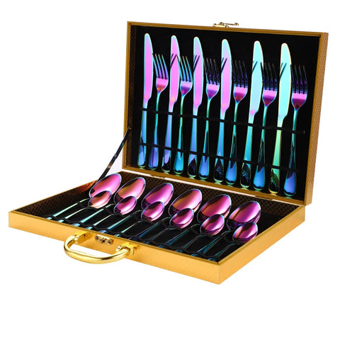 24Pcs/set Gold Cutlery Silverware Set Steak Knife Fork Spoon Teaspoon Noble Wedding Party Travel Home Luxury Cutlery Set