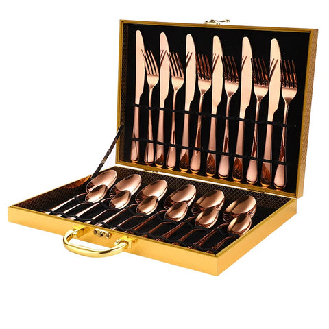 24Pcs/set Gold Cutlery Silverware Set Steak Knife Fork Spoon Teaspoon Noble Wedding Party Travel Home Luxury Cutlery Set