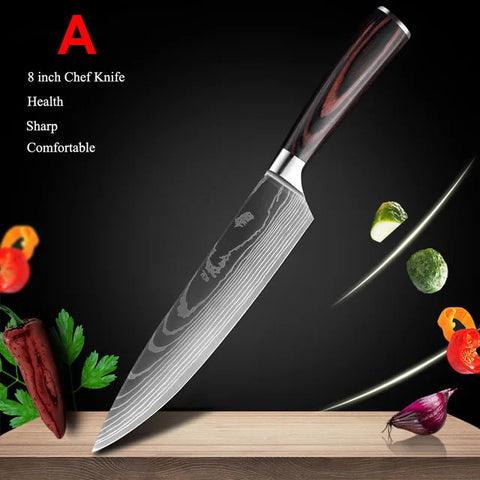 7CR17 Japanese Kitchen Knives Set Laser Damascus Pattern Chef Knife Sharp Santoku Cleaver Slicing Utility Knives Tools