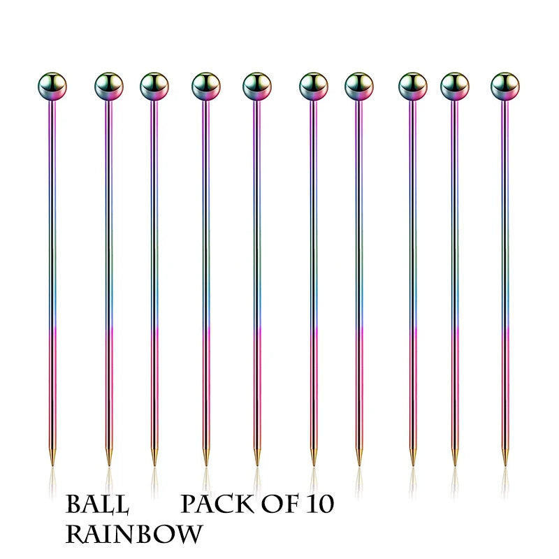 10PCS Cocktail Pick Cocktail Stick Stainless Steel Fruit Sticks Drink Stirring Sticks Martini Picks- Circle/Ball/Hat Shape