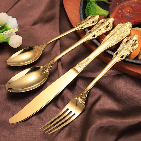 Luxury Silver Cutlery Set Dinnerware Flatware Set Tableware Silverware Dinner Fork Knife Spoon Drop Shipping