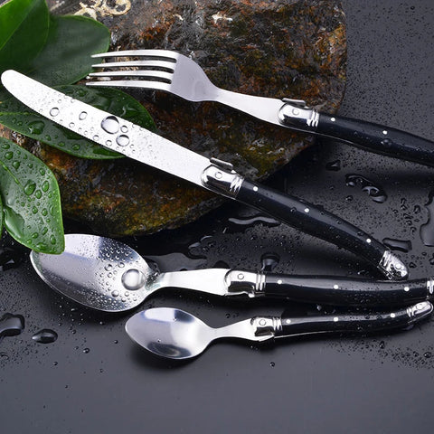 34pcs Laguiole Style Black Red Dinnerware set Rainbow Cutlery Xmas Gift Stainless Steel Steak Knives Fork Salad Spoon Teaspoon