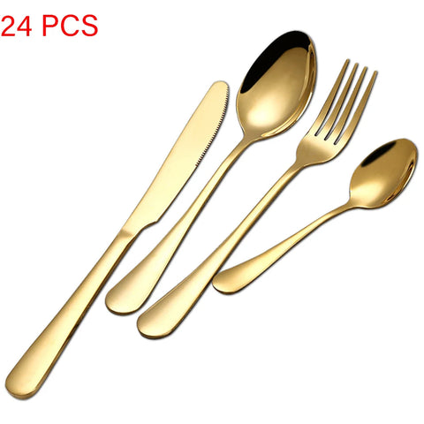 24Pcs/set Gold Cutlery Silverware Set Steak Knife Fork Spoon Teaspoon Noble Wedding Party Travel Home Luxury Cutlery Set