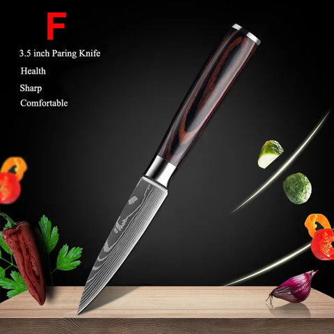 7CR17 Japanese Kitchen Knives Set Laser Damascus Pattern Chef Knife Sharp Santoku Cleaver Slicing Utility Knives Tools