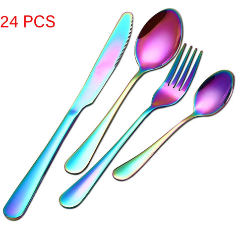 24Pcs/set Gold Cutlery Silverware Set Steak Knife Fork Spoon Teaspoon Noble Wedding Party Travel Home Luxury Cutlery Set