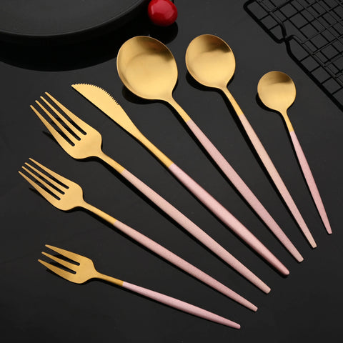 Matte Pink Gold Cutlery Flatware Set Wedding Party Stainelss Steel Silverware Dinnerware Fork Spoons Knives Dessert Tableware