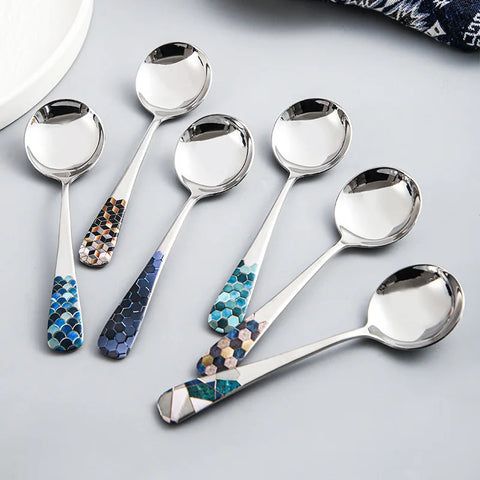 Stainless Steel Coffee Ice Cream Spoon Teaspoons Silver Dinner Tableware Round Head Dessert Spoons Cutlery Kitchen Accessories