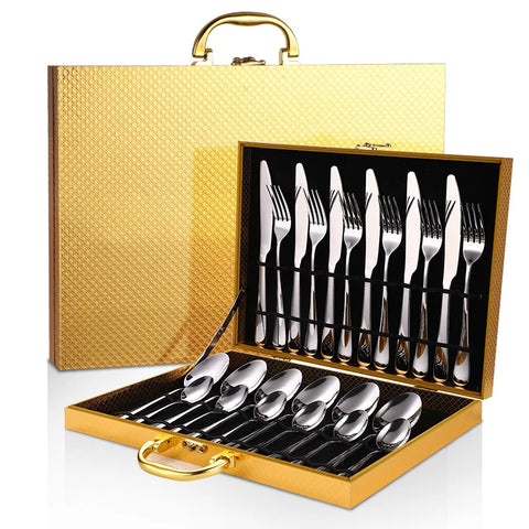 24Pcs/set Gold Cutlery Silverware Set Steak Knife Fork Spoon Teaspoon Noble Wedding Party Travel Home Luxury Cutlery Set