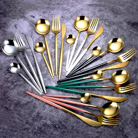 1PC Stainless Steel Gold Silver Dinnerware Tableware Coffee Spoon Steak Fork Knives Flatware Kitchen Cutlery Accessories