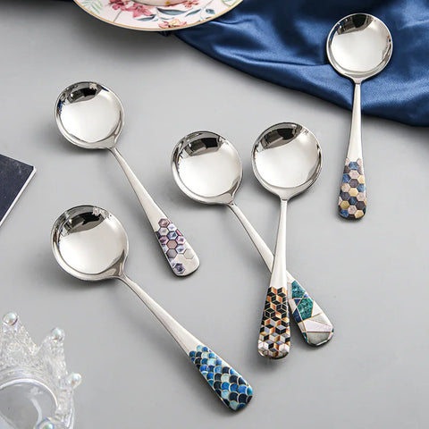 Stainless Steel Coffee Ice Cream Spoon Teaspoons Silver Dinner Tableware Round Head Dessert Spoons Cutlery Kitchen Accessories