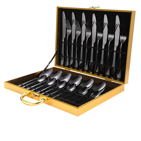 24Pcs/set Gold Cutlery Silverware Set Steak Knife Fork Spoon Teaspoon Noble Wedding Party Travel Home Luxury Cutlery Set