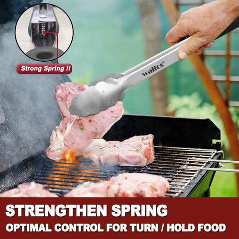 WALFOS Non-Stick BBQ Grilling Tong Salad Serving Food Tong Stainless Steel Metal Kitchen Tongs Barbecue Cooking Locking Tong