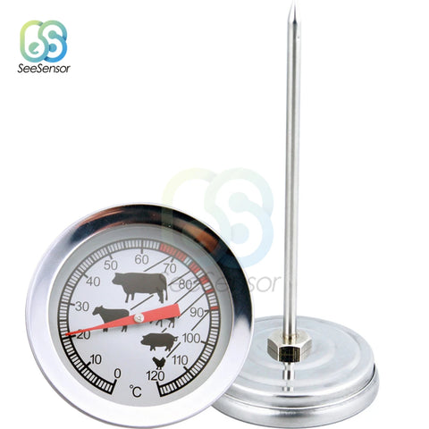 Probe Thermometer Kitchen Tools Cooking Temperature Meter 0-120℃ Milk Coffee Food Meat Gauge Stainless Steel