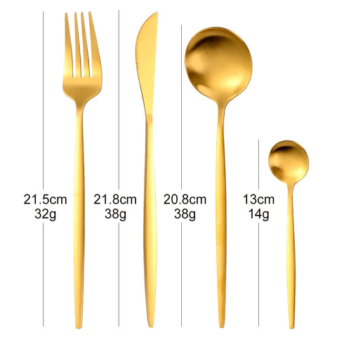 Matte Gold Tableware Stainless Steel Dinnerware Cutlery Sets Ustensiles Plats 4Pcs Knife Fork Spoon Kitchen Accessories For Home