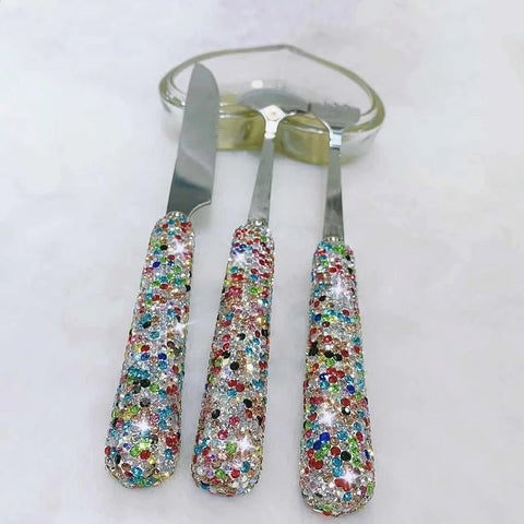 3 Piece Sets Bling Rhinestones Cutlery Household Steak Stainless Steel Diamond Knife Fork Spoon Kitchen Party Dinner Tableware