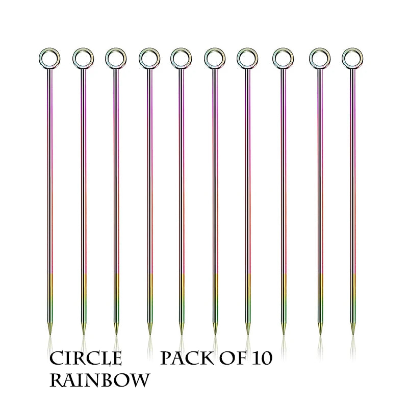 10PCS Cocktail Pick Cocktail Stick Stainless Steel Fruit Sticks Drink Stirring Sticks Martini Picks- Circle/Ball/Hat Shape