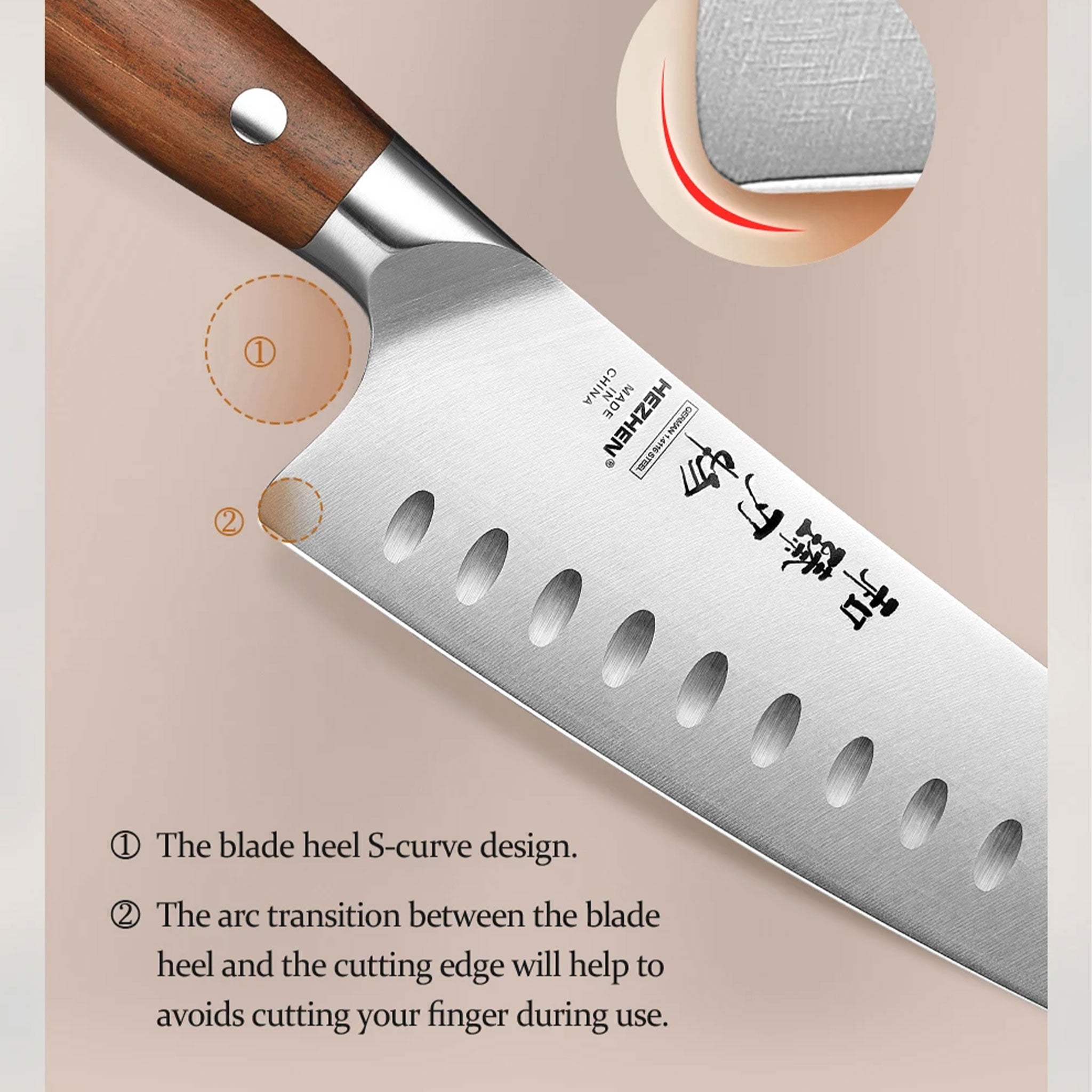 HEZHEN 1PC/6PC Kitchen Knife Set with Red Wood Handles