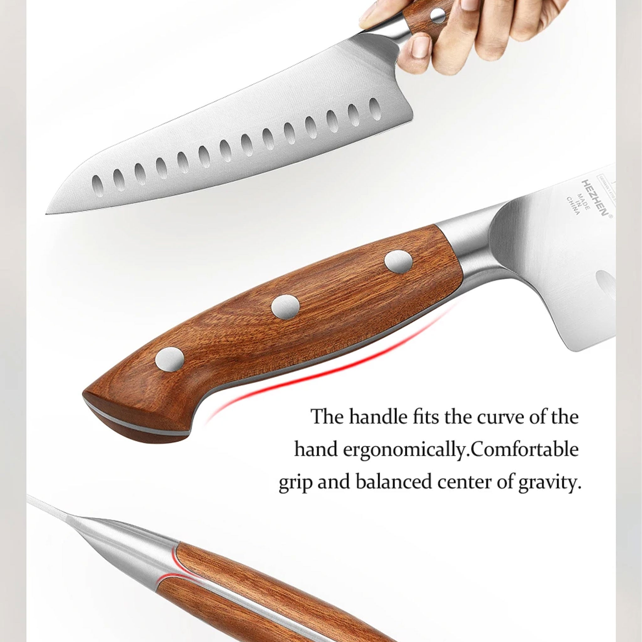HEZHEN 1PC/6PC Kitchen Knife Set with Red Wood Handles